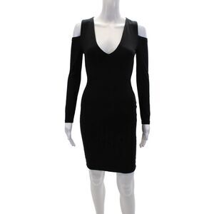 Luvalot Womens Long Sleeve V-neck Fitted Midi Bodycon Dress Black Size S